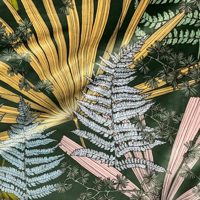 Velluto foglie tropicali multicolore verde abete - Thevenon