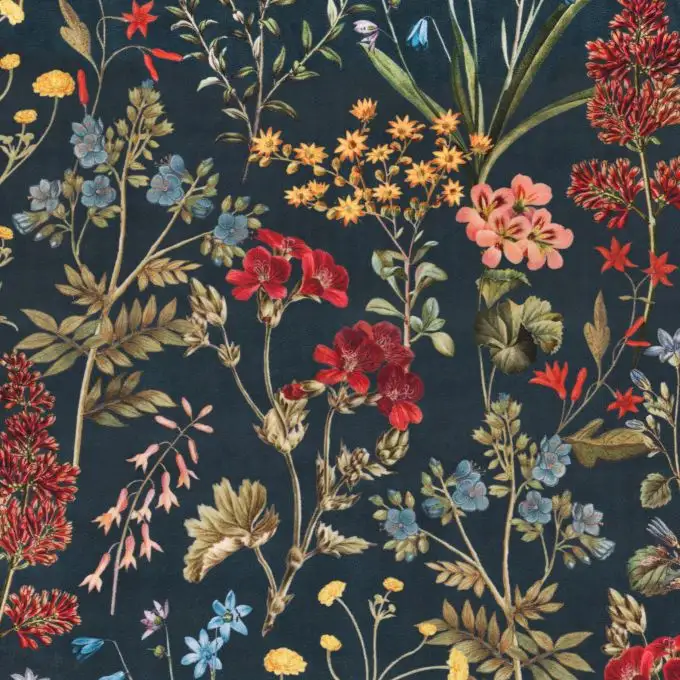 Velluto tessuto grandi fiori selvatici grigio antracite