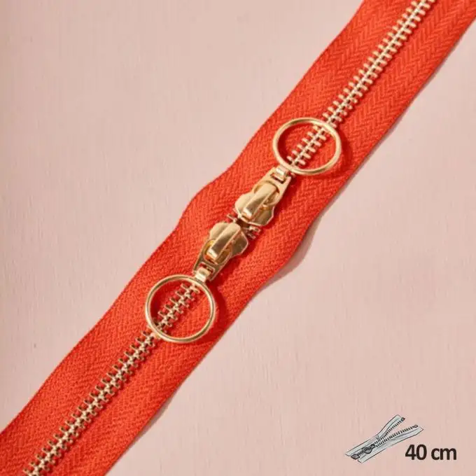 Zip doppio cursore oro 40 cm tangerine - Atelier Brunette
