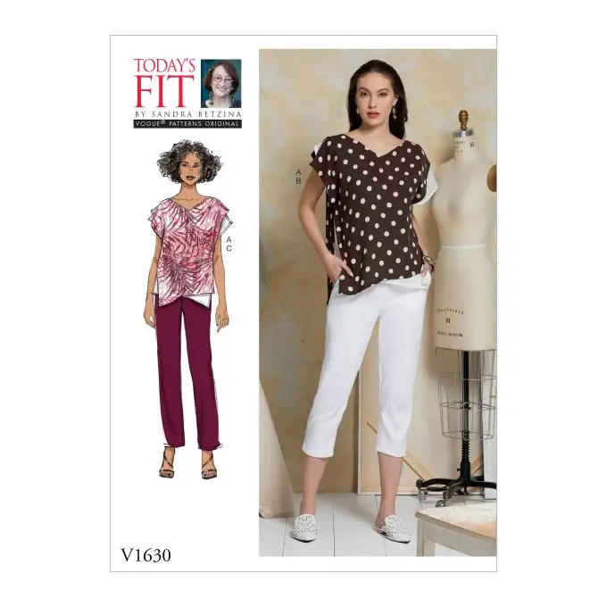 bluse patron vogue 1630a donna sovrapposte pantalone vita elastica sandra betzina dal 34 al 48
