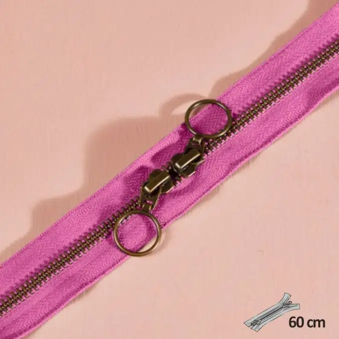 Zip doppio cursore ottone 60 cm bubble gum - Atelier Brunette
