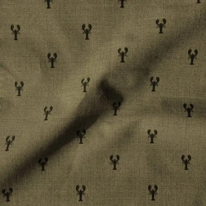 Camicia in percale di cotone kaki stampa digitale aragosta nera