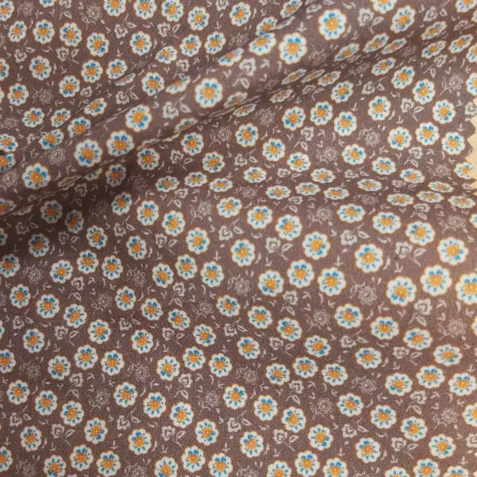 Camicia percale cotone marrone stampa digitale fiore arancione