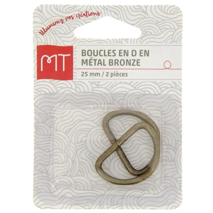 Anello a forma di D in metallo 25 mm 2 pz bronzo