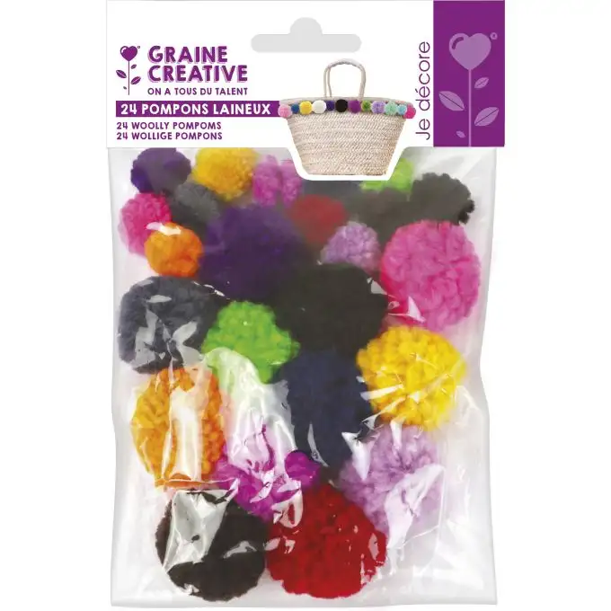 24 pon pon lanosi colorati 15mm e 30 mm