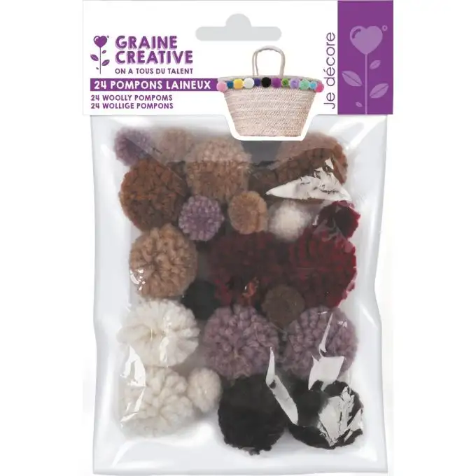 24 pon pon lanosi 15 x 30 mm assortiti marroni