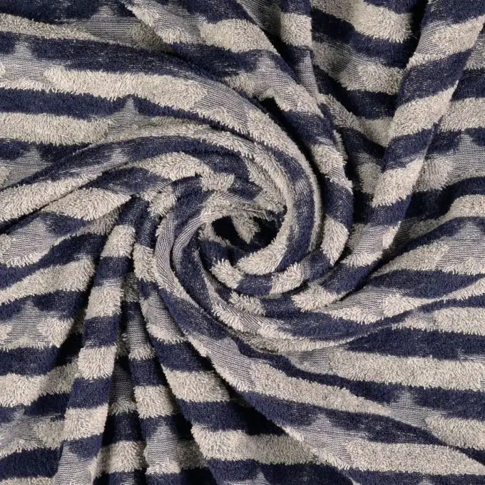 Asciugamano jacquard righe e stelle grigio e blu