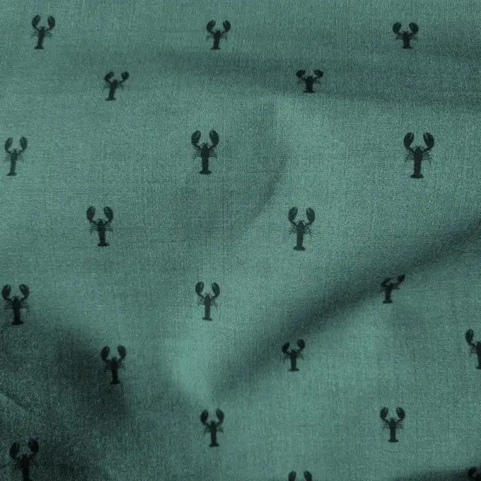 Camicia percale cotone blu melange stampa digitale aragosta nera