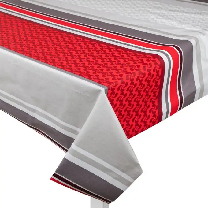 Tessuto cretonne rivestito Lauburu rosso e grigio