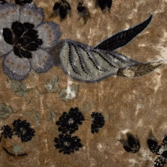 Velluto stampato floreale cammello