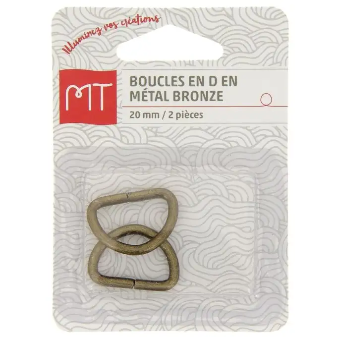 Anello a forma di D in metallo 20 mm 2 pz bronzo