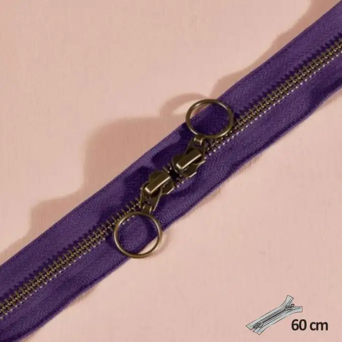 Zip doppio cursore ottone 60 cm majestic purple - Atelier Brunette