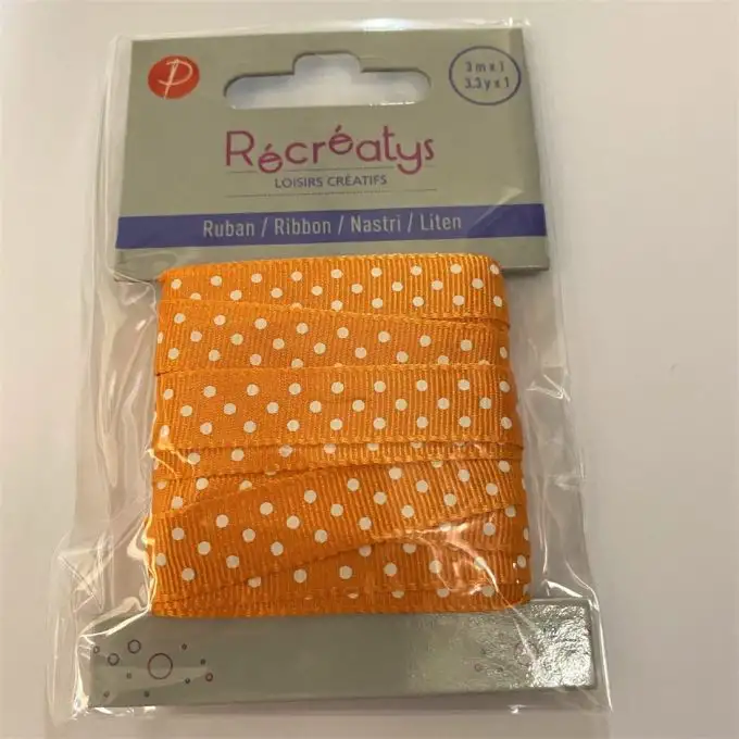 Confezione da 2 nastri decorativi arancioni a pois bianchi 3 m x 16 mm