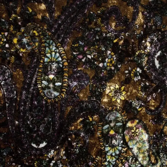 Velluto stampato paisley marrone