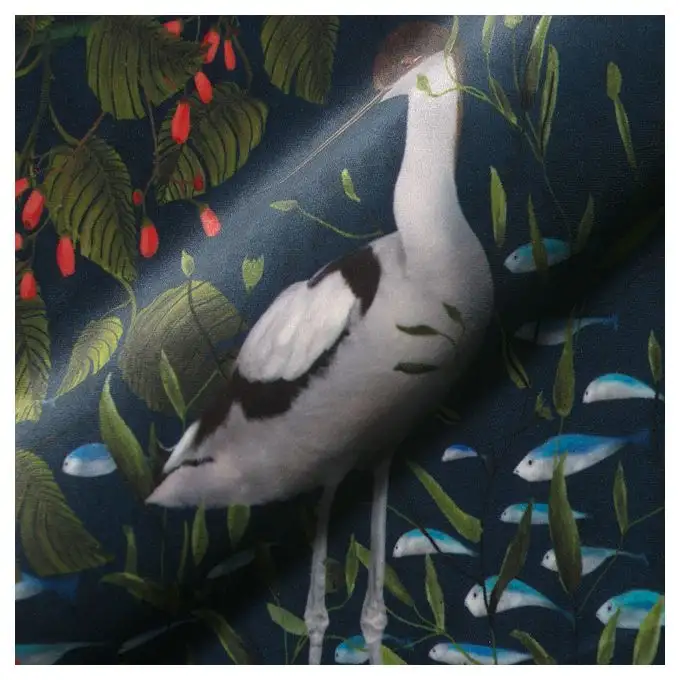 Velluto tropicale azzurro airone