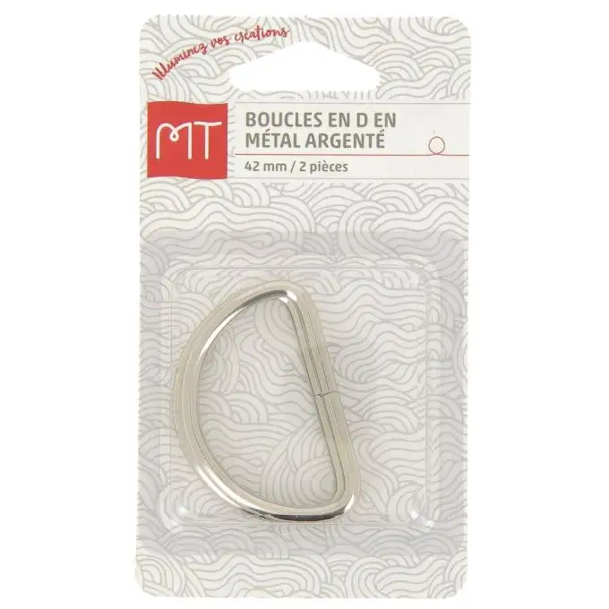 Anello a forma di D in metallo 40 mm 2 pezzi argento