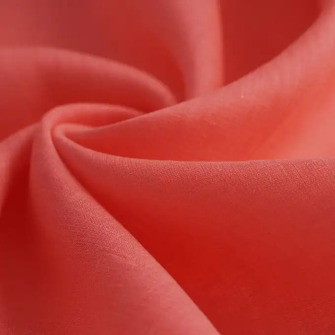 Tessuto lino tinta unita corallo fluo - origine Francia