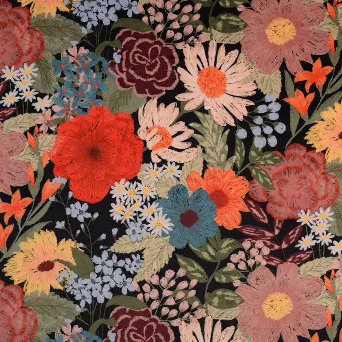 Velluto stampato fiori blu