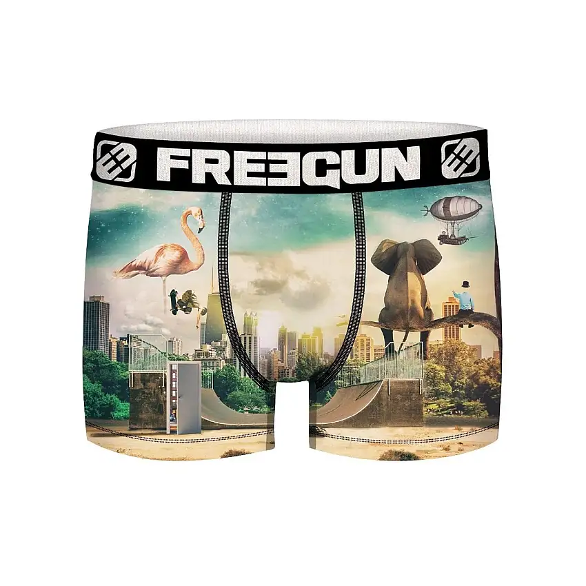 Boxer con stampa di elefanti da skate e surf Surreal Freegun