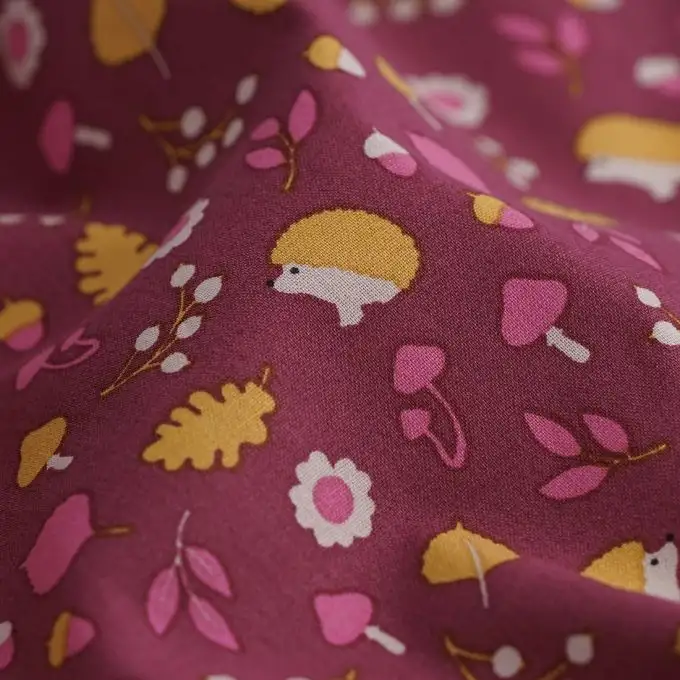 Tessuto cretonne bio riccio autunno rosa granato