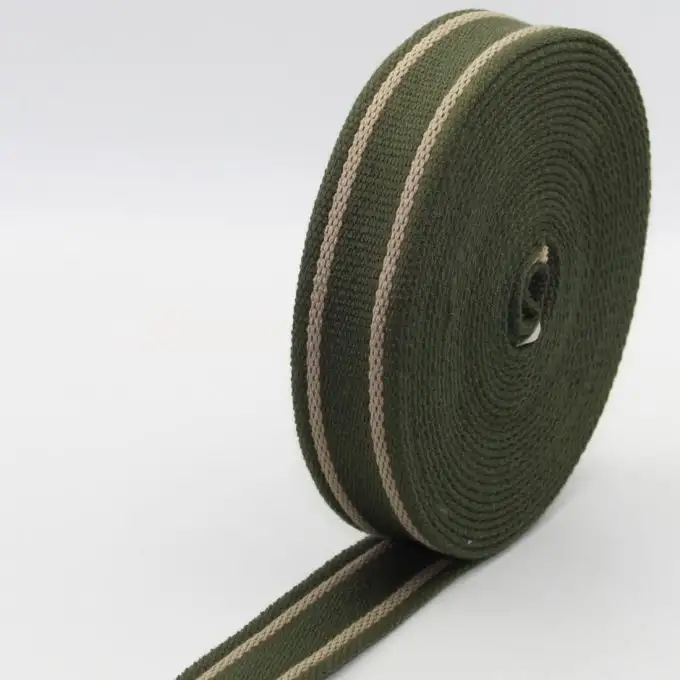 Cinturino cotone verde kaki righe taupe 30mm