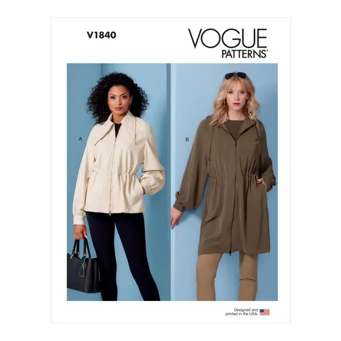 Cartamodello Vogue 1840A giacca donna zip maniche raglan taglia elastica 34 48