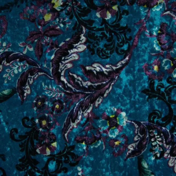 Velluto poliestere floreale multicolore turchese