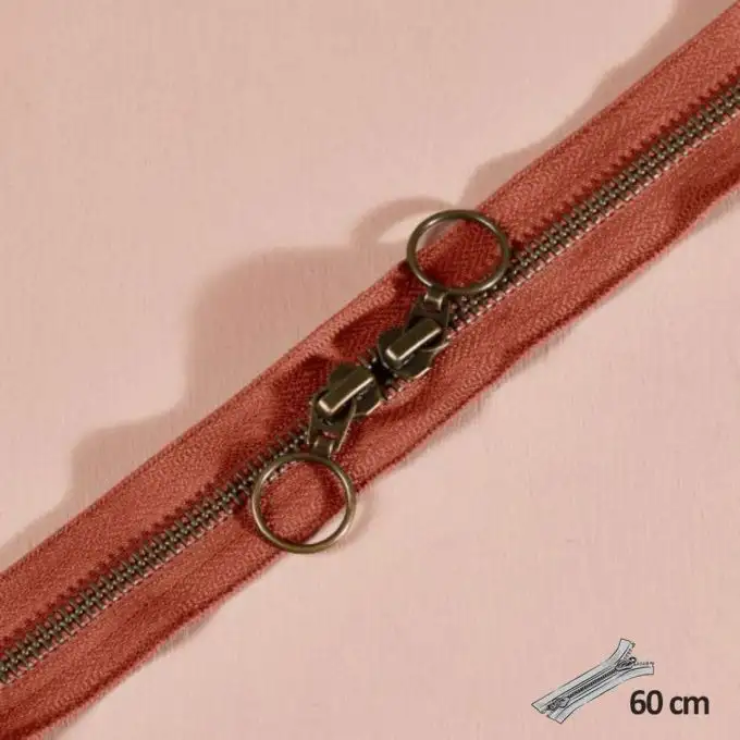Zip doppio cursore ottone 60 cm castagna - Atelier Brunette