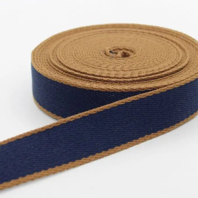 Cinturino cotone blu bordo cammello 30mm