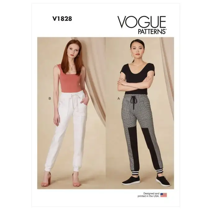 Cartamodello Vogue 1828A pantalone stile jogger taglia elastica tasche davanti dal 34 al 48