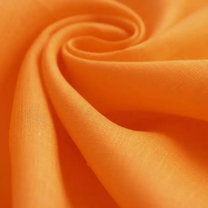 Tessuto lino tinta unita arancione fluo - origine Francia