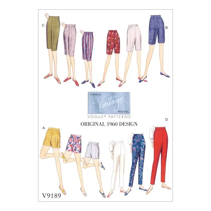 Cartamodello Vogue 9189E5 pantaloni pantacourt e shorts donna vintage anni 1960 disegno originale 1960E5 taglie 42 50