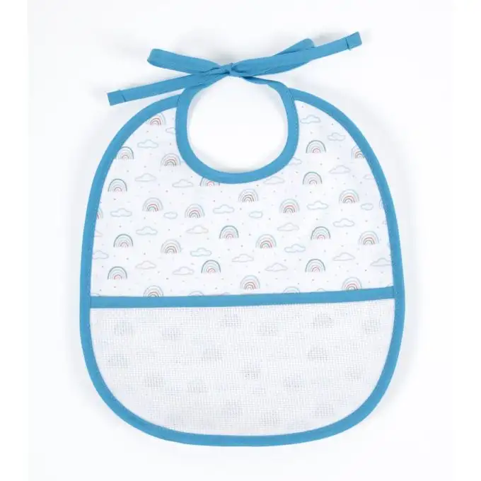 Bavaglino 6 mesi da ricamare motivo arcobaleno blu