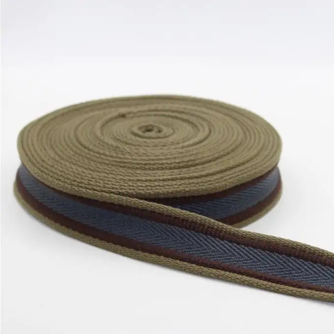 Cinturino cotone chevron cachi fascia centrale blu 30mm