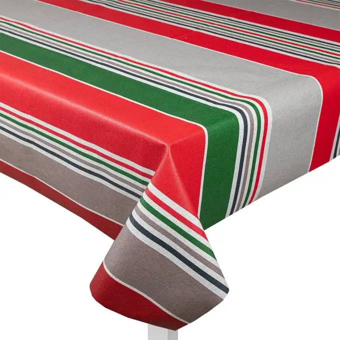 Tessuto cretonne rivestito Bilbao a righe rosso verde