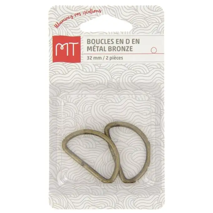 Anello a forma di D in metallo 32 mm 2 pz bronzo