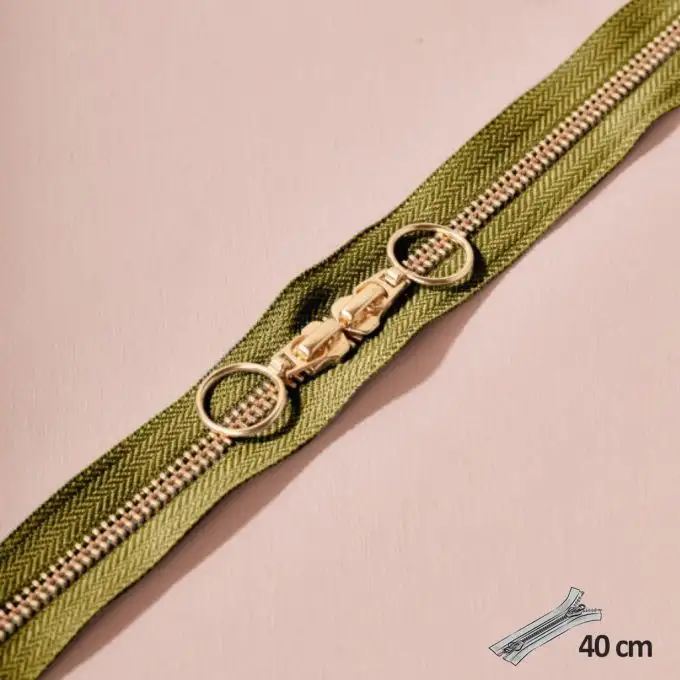 Zip doppio cursore oro 40 cm verde edera - Atelier Brunette