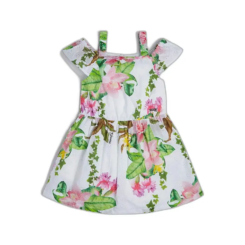 Abito da bambina in pizzo off-shoulder in sangallo Guess