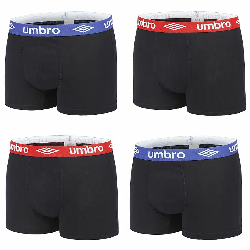 Boxer in cotone tinta unita con fascia colorata in vita Umbro (x4)